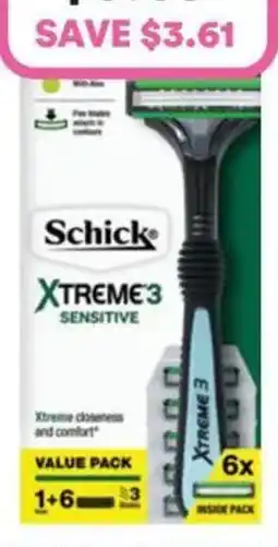 Priceline Schick Xtreme 3 Sensitive Value Pack 1 Handle 6 Cartridges Refills offer
