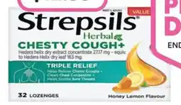Priceline Strepsils Herbal Chesty Cough Honey Lemon 32 Lozenges offer