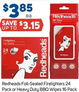 Foodland Redheads Foil-Sealed Firelighters or Heavy Duty BBQ Wipes offer