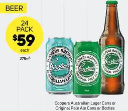 Foodland Coopers Australian Lager Cans or Original Pale Ale Cans or Bottles offer