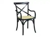 LivingStyles Sherwood Oak Timber Cross Back Dining Armchair with Rattan Seat, Distressed Black offer