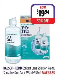 Wizard Pharmacy BAUSCH + LOMB Contact Lens Solution Re-Nu Sensitive Duo Pack offer