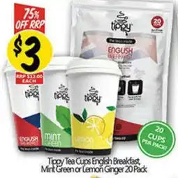 NQR Tippy Tea Cups English Breakfast Mint Green or Lemon Ginger offer