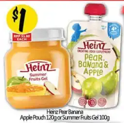 NQR Heinz Pear Banana Apple Pouch or Summer Fruits Gel offer