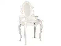 LivingStyles Queen Ann Mahogany Timber Oval Mirror Dressing Table, White offer