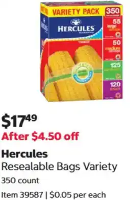 Costco Hercules Resealable Bags Variety offer