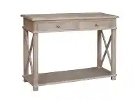 LivingStyles Phyllis Oak Timber 2 Drawer Console Table, 110cm, Lime Washed Oak offer