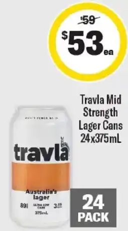 Liquorland Travla Mid Strength Lager Cans offer