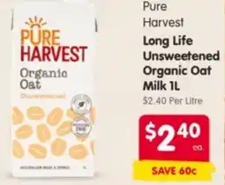 Spar Pure Harvest Long Life Unsweetened Organic Oat Milk offer