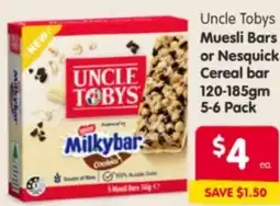 Spar Uncle Tobys Muesli Bars or Nesquick Cereal bar offer