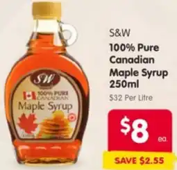 Spar S&W 100% Pure Canadian Maple Syrup offer
