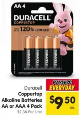 Spar Duracell Coppertop Alkaline Batteries AA or AAA 4 Pack offer
