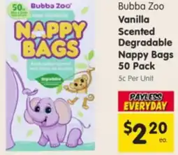 Spar Bubba Zoo Vanilla Scented Degradable Nappy Bags offer