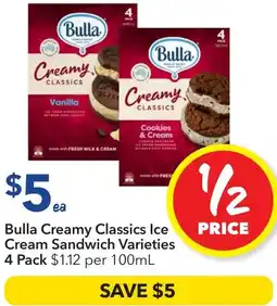 Ritchies Bulla Creamy Classics Ice Cream Sandwich Varieties offer