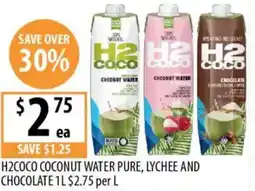 Supabarn H2coco coconut water pure, lychee and chocolate offer
