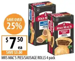 Supabarn Mrs mac's pies/sausage rolls offer