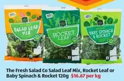 ALDI The Fresh Salad Co Salad Leaf Mix, Rocket Leaf or Baby Spinach & Rocket offer