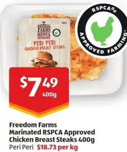 ALDI Freedom farms marinated rspca approved chicken breast steaks offer