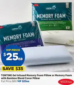 Spotlight TONTINE Gel Infused Memory Foam Pillow or Memory Foam with Bamboo Blend Cover Pillow offer
