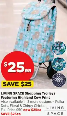 Spotlight Living space shopping trolleys featuring highland cow print offer
