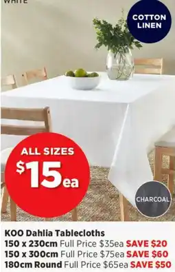 Spotlight Koo dahlia tablecloths offer