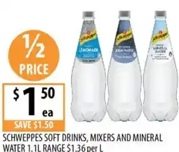 Supabarn Schweppes soft drinks, mixers and mineral water range offer