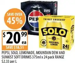 Supabarn Pepsi, solo, lemonade, mountain dew and sunkist soft drinks offer