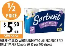 Supabarn Sorbent silky white and hypo-allergenic 3 ply toilet paper offer