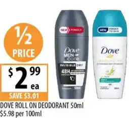 Supabarn Dove roll on deodorant offer