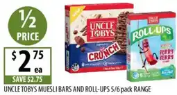 Supabarn Uncle tobys muesli bars and roll-ups offer