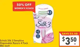 Supa Valu Schick Silk 3 Sensitive Disposable Razors offer
