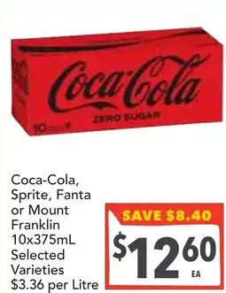Supa Valu Coca-Cola, Sprite, Fanta or Mount Franklin offer