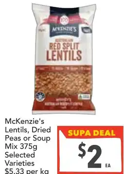 Supa Valu McKenzie's Lentils, Dried Peas or Soup Mix offer
