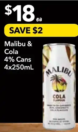 Supa Valu Malibu & Cola 4% Cans offer