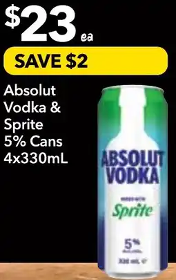 Supa Valu Absolut Vodka & Sprite 5% Cans offer