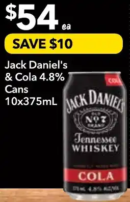 Supa Valu Jack Daniel's & Cola 4.8% Cans offer