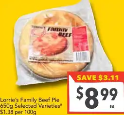 Supa Valu Lorrie's Family Beef Pie offer