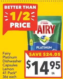 Supa Valu Fairy Platinum Dishwasher Capsules Lemon offer