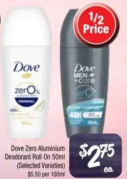 Farmer Jack's Dove Zero Aluminium Deodorant Roll On offer
