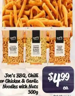 Farmer Jack's Joe's bbq, chilli or chicken & garlic noodles with nuts offer