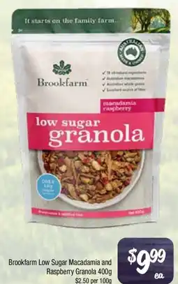 Farmer Jack's Brookfarm Low Sugar Macadamia and Raspberry Granola offer