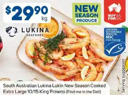 Foodland South Australian Lukina Lukin New Season Cooked Extra Large 10/15 King Prawns offer