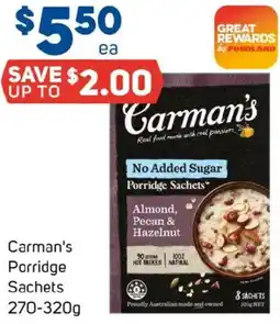 Foodland Carmans Porridge Sachets offer