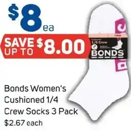Foodland Bonds Womens Cushioned 1/4 Crew Socks offer