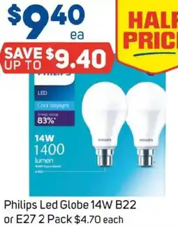 Foodland Philips Led Globe 14W B22 or E27 offer
