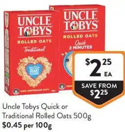 Foodworks Uncle Tobys Quick or Traditional Rolled Oats offer