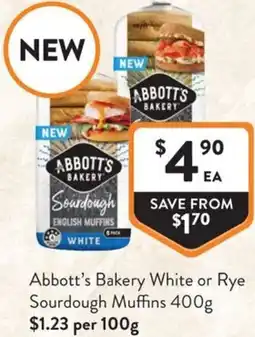 Foodworks Abbotts Bakery White or Rye Sourdough Muffins offer