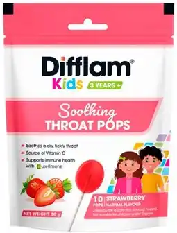 Discount Drug Stores Difflam Kids 3 Years+ Soothing Throat Pops Strawberry Flavour offer