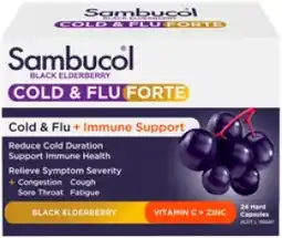 Amcal Pharmacies Sambucol Black Elderberry Cold & Flu Forte + Immune Support 24 Capsules offer
