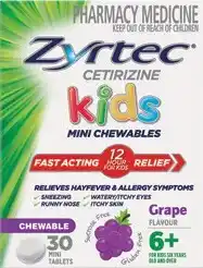 Discount Drug Stores Zyrtec Kids Allergy & Hayfever Relief Chewable Grape Flavour 30 Tablets offer